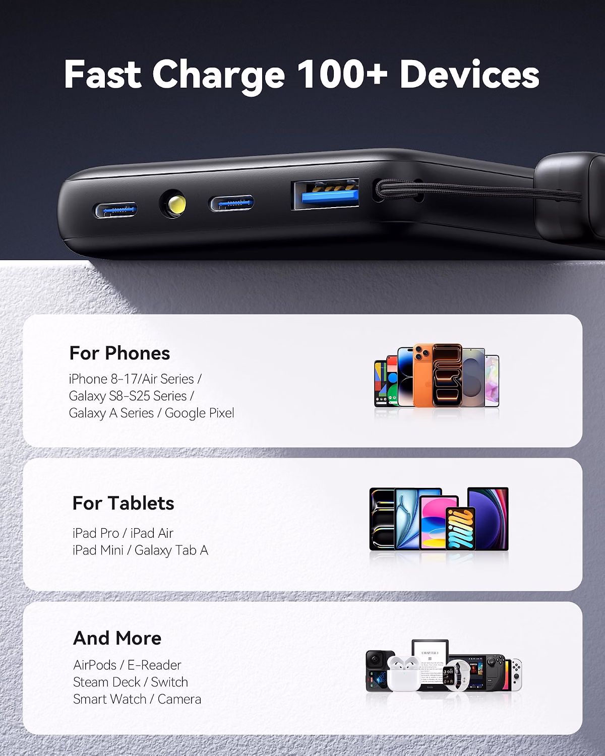 INIU 10000mAh 45W Fast Charging Portable Power Bank with Detachable USB-C Cable - Image 3