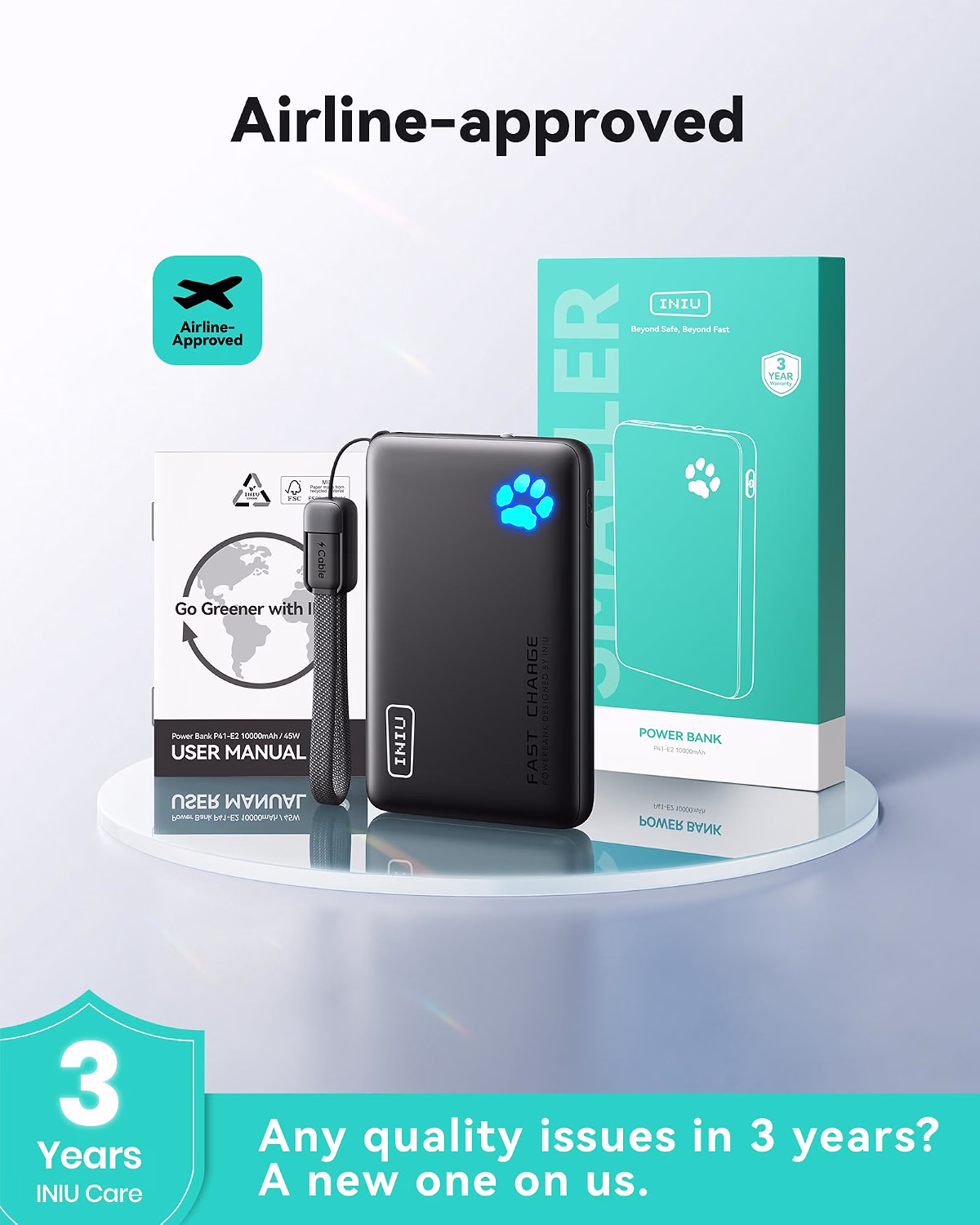 INIU 10000mAh 45W Fast Charging Portable Power Bank with Detachable USB-C Cable - Image 2