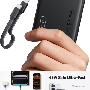INIU 10000mAh 45W fast charging portable power bank with detachable USB-C cable