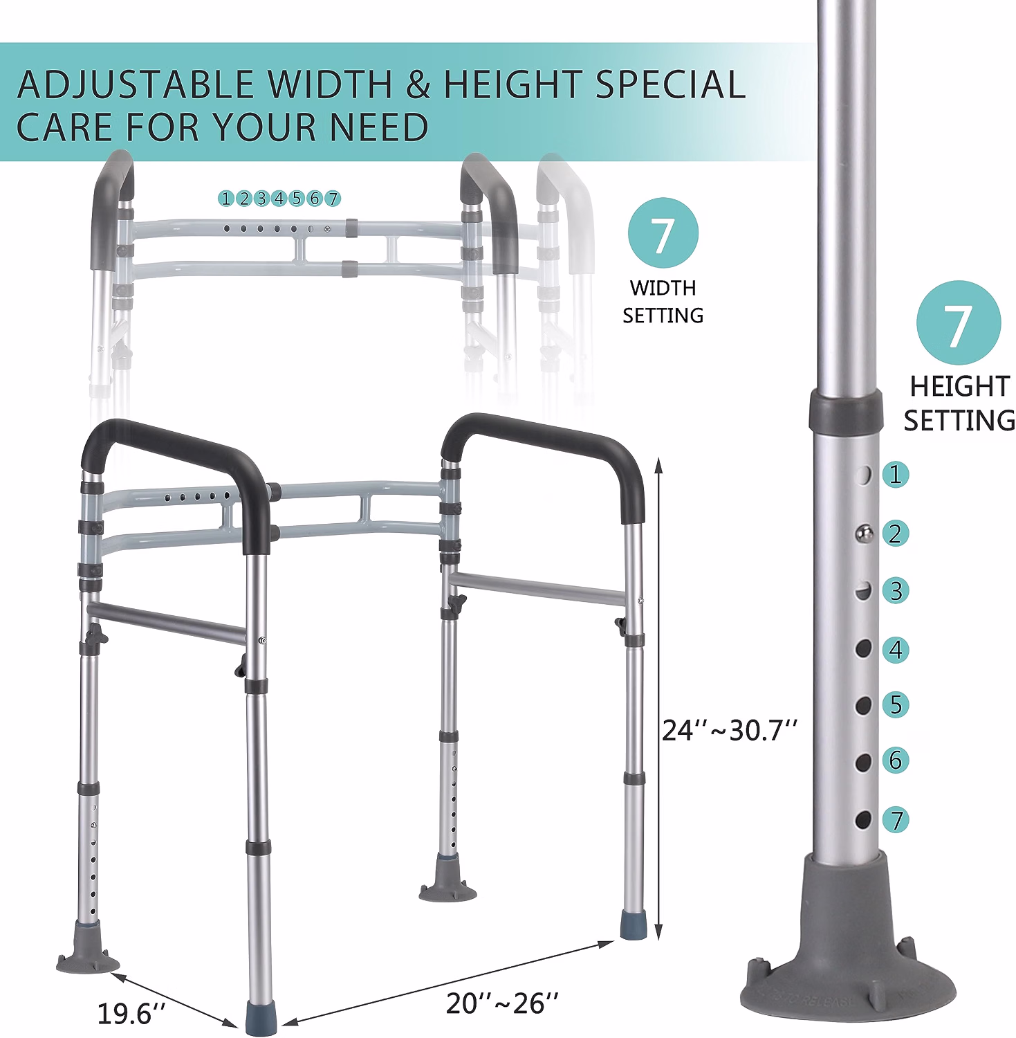 Toilet Safety Rails for Seniors – Adjustable Height & Width, 350 lb Capacity, Foldable Aluminum Toilet Support Frame - Image 5