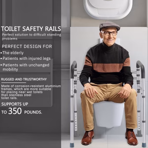 Adjustable toilet safety rails for seniors with 350 lb capacity and non-slip handles