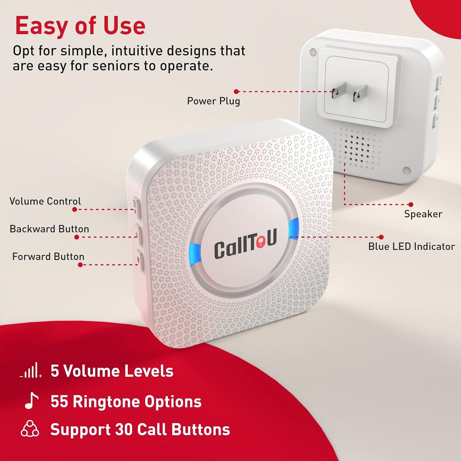 CallToU Caregiver Pager with 2 Wireless Call Buttons for Elderly & Seniors - Image 4