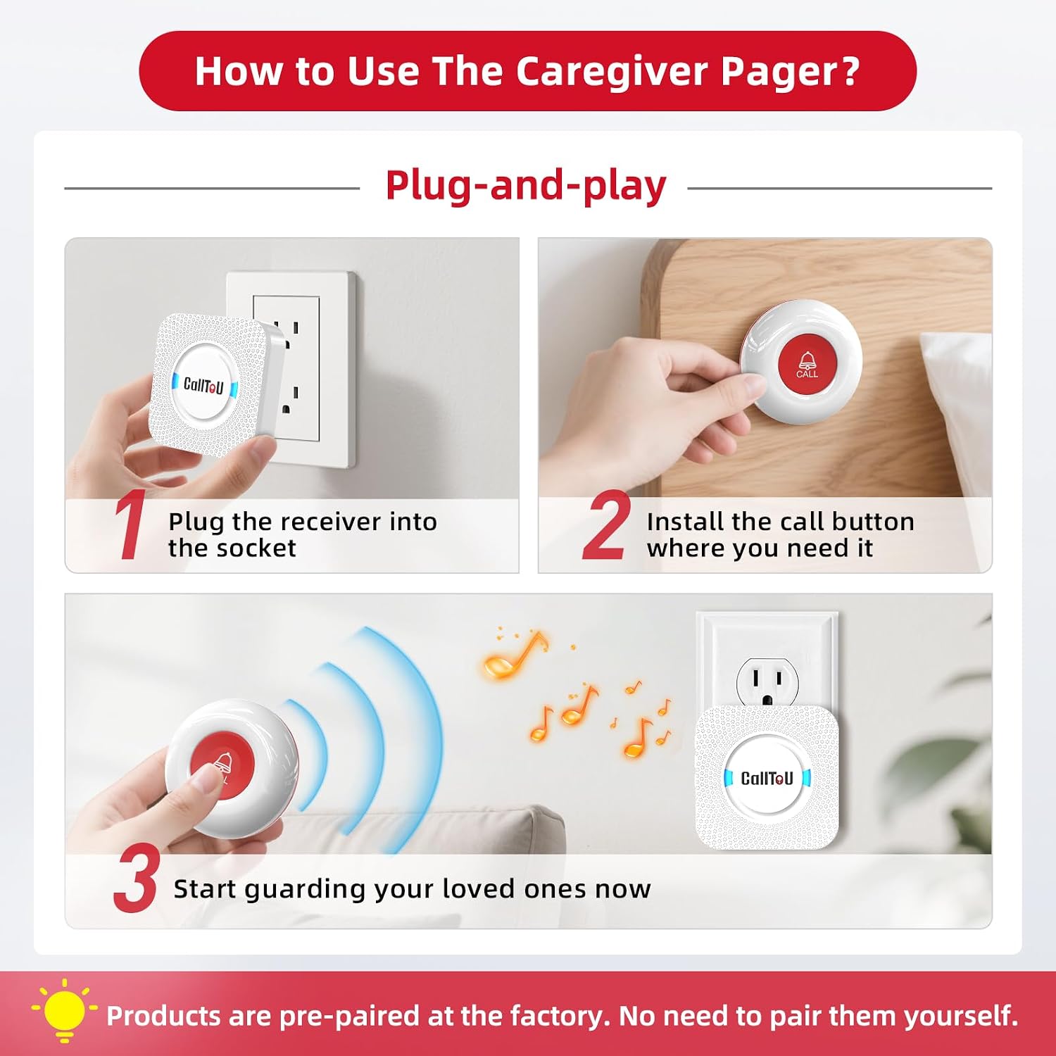 CallToU Caregiver Pager with 2 Wireless Call Buttons for Elderly & Seniors - Image 5